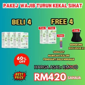 (SPECIAL COMPLETE SET) Pakej Wajib Turun Sihat Kekal 4 Kotak Free 2 Kotak + Free Sugacut + Free Bengkung Eksklusif
